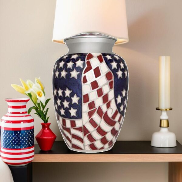 Lovely US Flag Color Cremation Urn for Male and Female Human Ashes