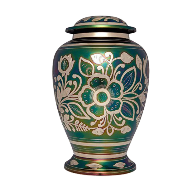 Lovely Flower Engraved Green Cremation Urn for Male and Female Human Ashes Funeral Urn - Image 2