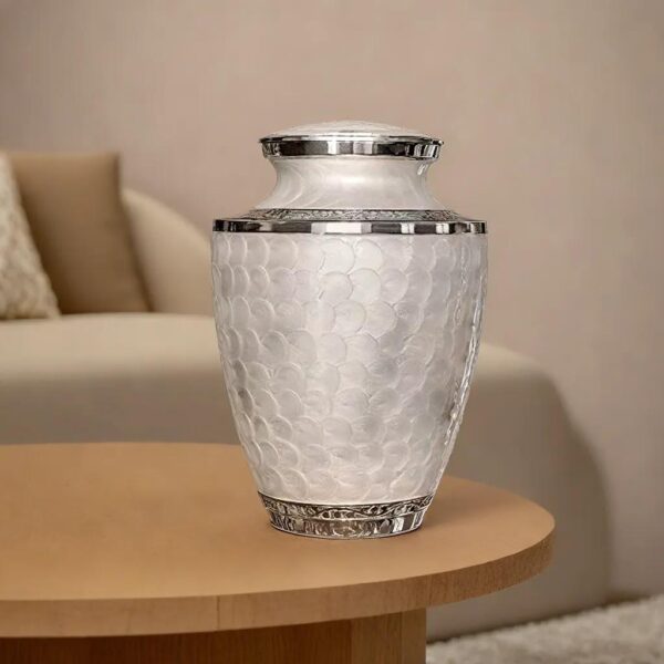 Lovely White Solid Enameled Cremation Urn for Male and Female Human Ashes Funeral Urn - Image 2