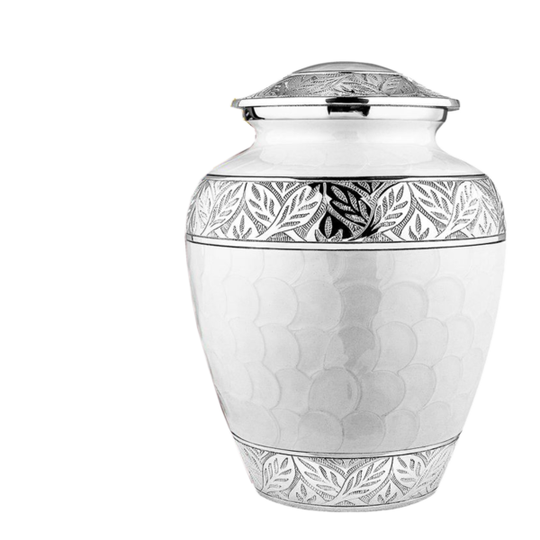 Beautiful Band Engraved With White Cremation Urn for Male and Female Human Ashes Funeral Urn - Image 2