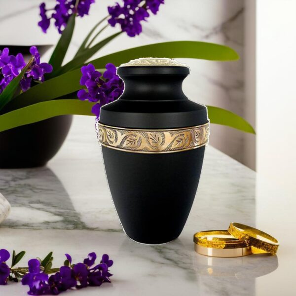 Beautiful Classic Black Cremation Urn for Male and Female Human Ashes Funeral Urn