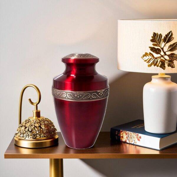 Beautiful Red Color Cremation Urn for Male and Female Human Ashes Funeral Urn