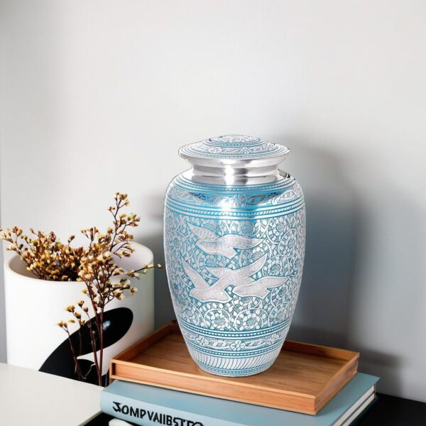 Beautiful Blue Eagle Engraved Cremation Urn for Male and Female Human Ashes Funeral Urn