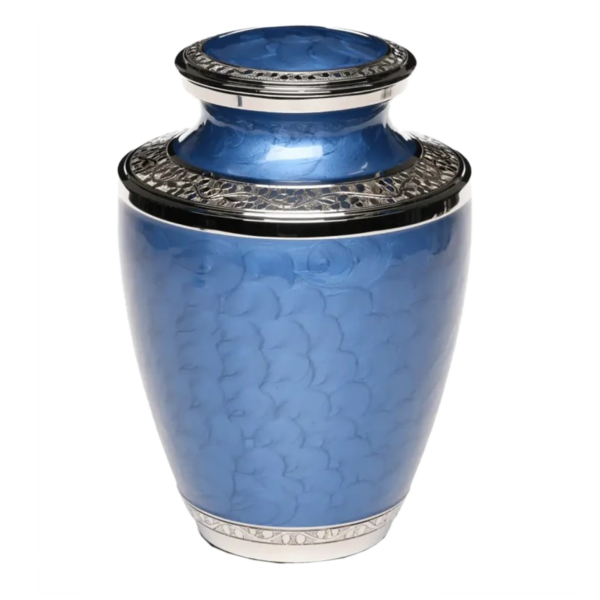 Beautiful Blue Enameled Cremation Urn for Male and Female Human Ashes Funeral Urn - Image 2