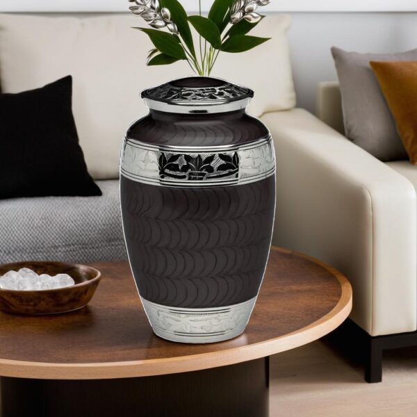 Beautiful Black Enameled Cremation Urn for Male and Female Human Ashes Funeral Urn