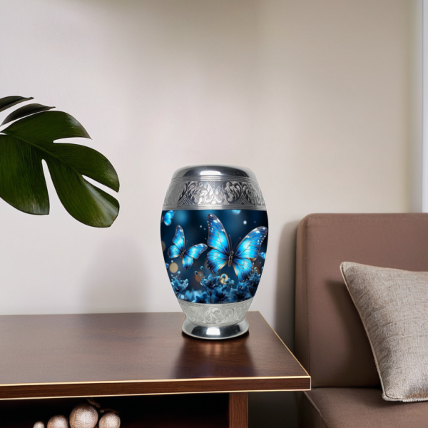 Beautiful Blue Butterfly Cremation Urn for Adult Male and Female Human Ashes Funeral Urn
