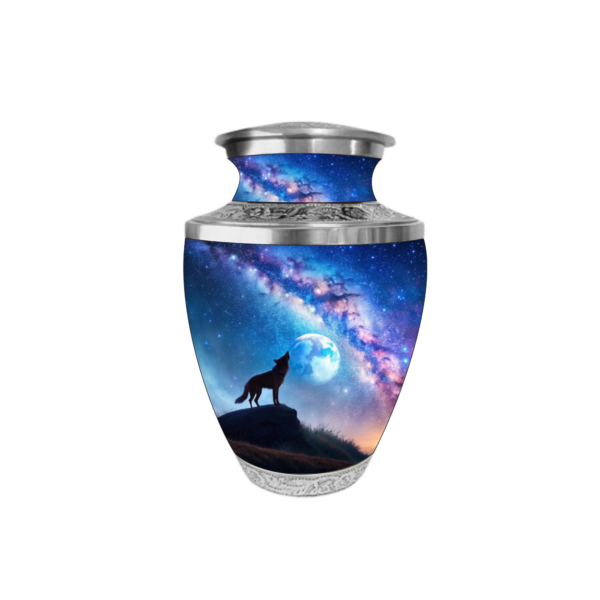 Lovely Wolf With Galaxy Moon Cremation Urn for Adult Male and Female Human Ashes Funeral Urn - Image 2