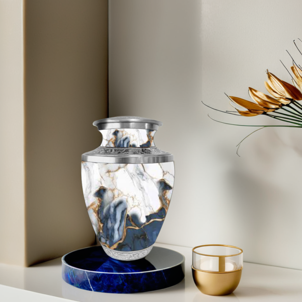 Beautiful White Bluish Marble Cremation Urn for Adult Male and Female Human Ashes Funeral Urn