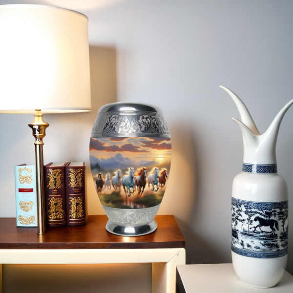 Beautiful Seven Horse Running Cremation Urn for Adult Male and Female Human Ashes Funeral Urn