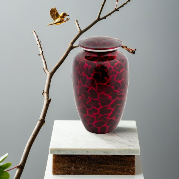 Beautiful Red Fire Cremation Urn for Adult Male and Female Human Ashes Funeral Urn